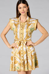 cache status print satin shirt dress Versona Caché
