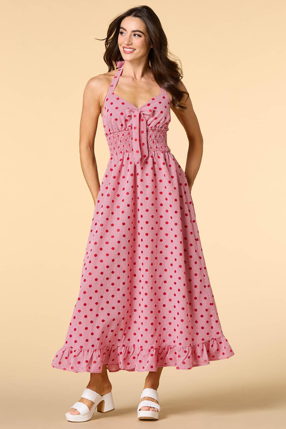 red spot style maxi dress Versona Trends