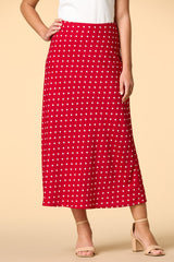 lady in red satin midi skirt Versona Trends|Apparel