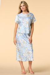 sky blue blossoms satin top Versona Trends