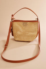 faux leather trim straw crossbody set Versona Trends|Accessories