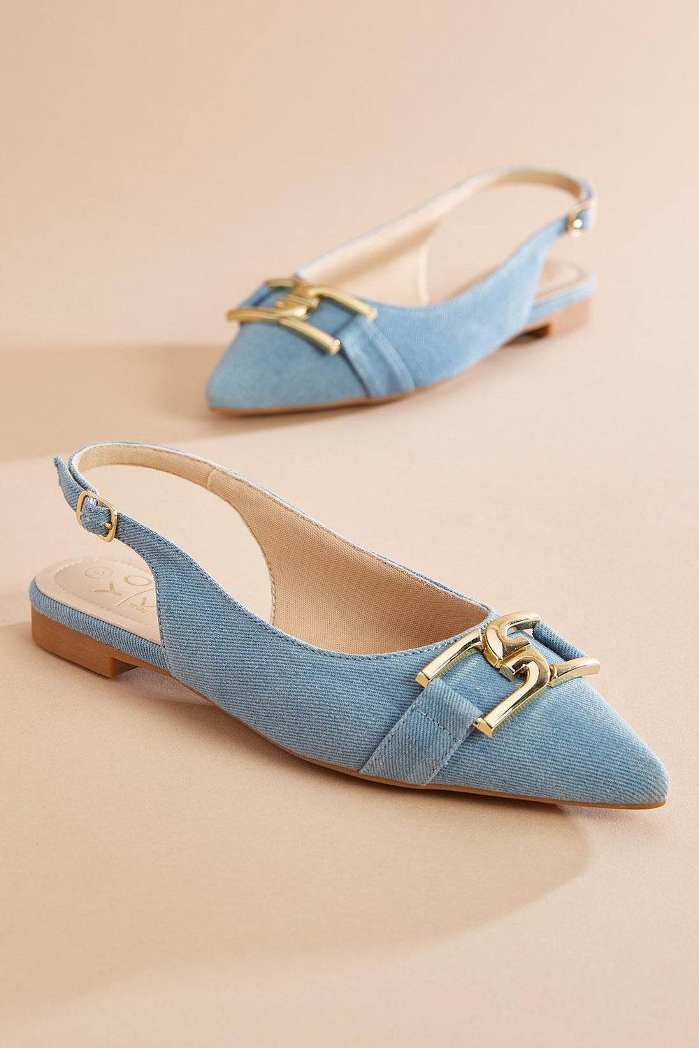 denim gold buckle slingback flats Versona Trends|Shoes