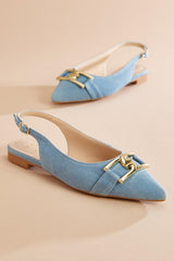 denim gold buckle slingback flats Versona Trends|Shoes