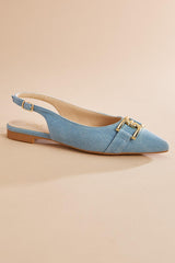 denim gold buckle slingback flats Versona Trends|Shoes