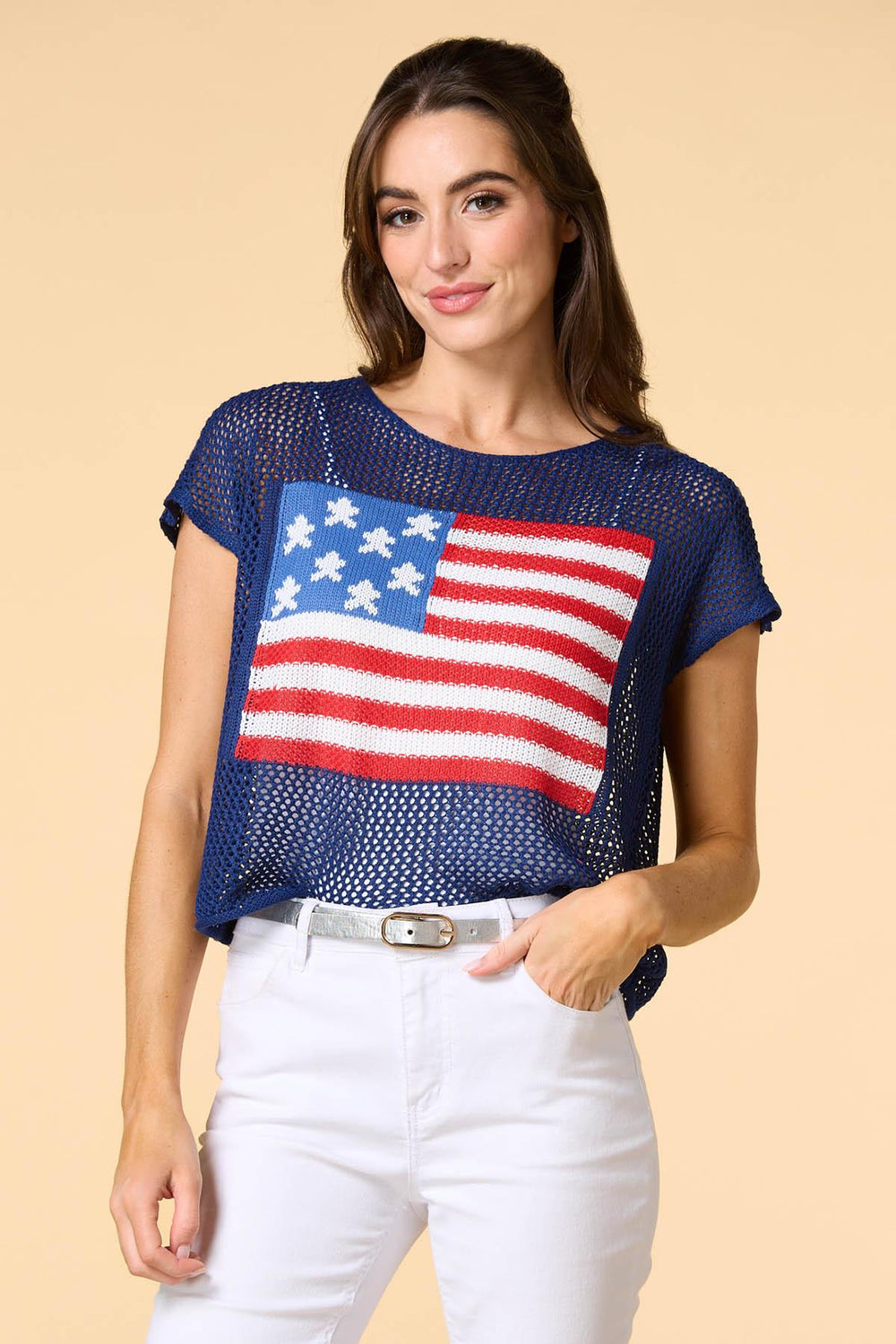 grand old flag open knit sweater Versona Trends|Apparel