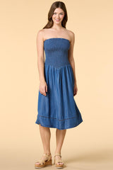 softie sweet strapless chambray midi dress Versona Trends