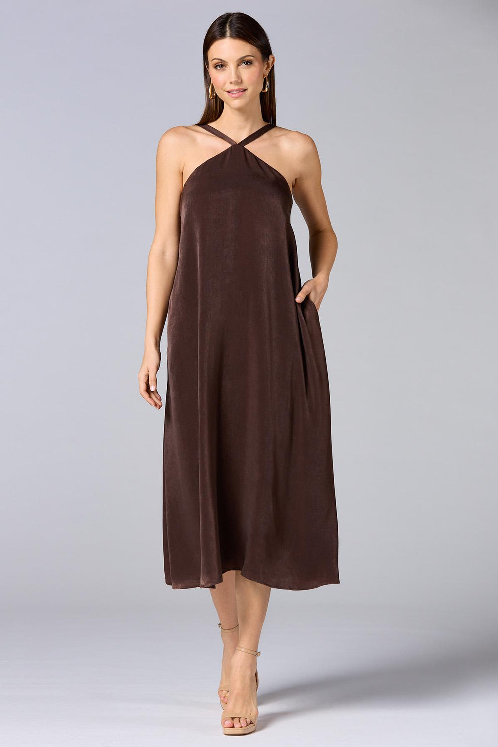 cache satin halter midi dress Versona Caché