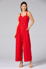 cache red button front jumpsuit Versona Caché