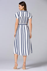 cache striped cap sleeve midi dress Versona Caché