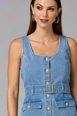 cache denim button down dress Versona Caché