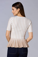 cache striped peplum top- white Versona Caché