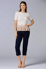 cache striped peplum top- white Versona Caché