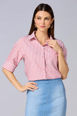 cache french cuff striped shirt- red Versona Caché