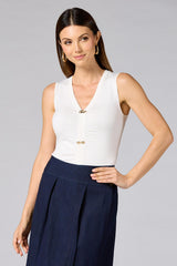 cache gold button knit tank Versona Caché