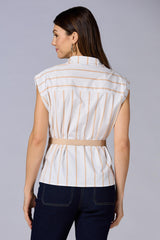 cache belted striped shirt Versona Caché