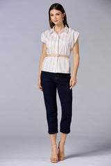 cache belted striped shirt Versona Caché