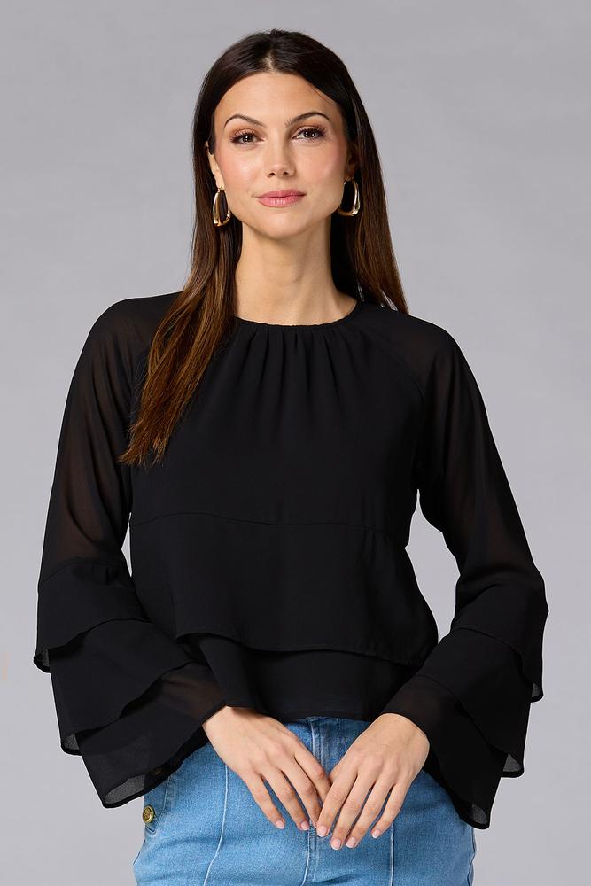 cache tiered bell sleeve top Versona Caché