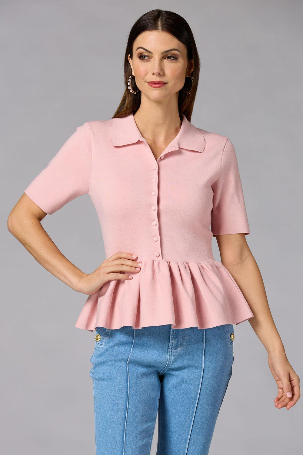 cache button down peplum sweater Versona Caché