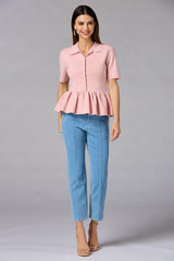 cache button down peplum sweater Versona Caché