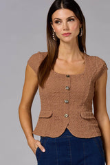 cache textured button embellished top Versona Caché