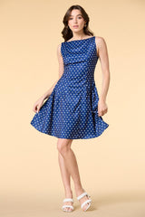 in dot water satin mini dress Versona Apparel
