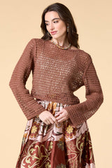 brown derby open knit sweater Versona Apparel