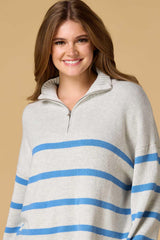 varsity blues zip front sweater Versona Apparel
