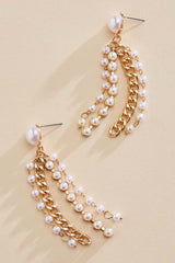 gold pearl chain fringe earrings Versona Jewelry