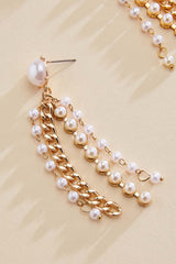 gold pearl chain fringe earrings Versona Jewelry