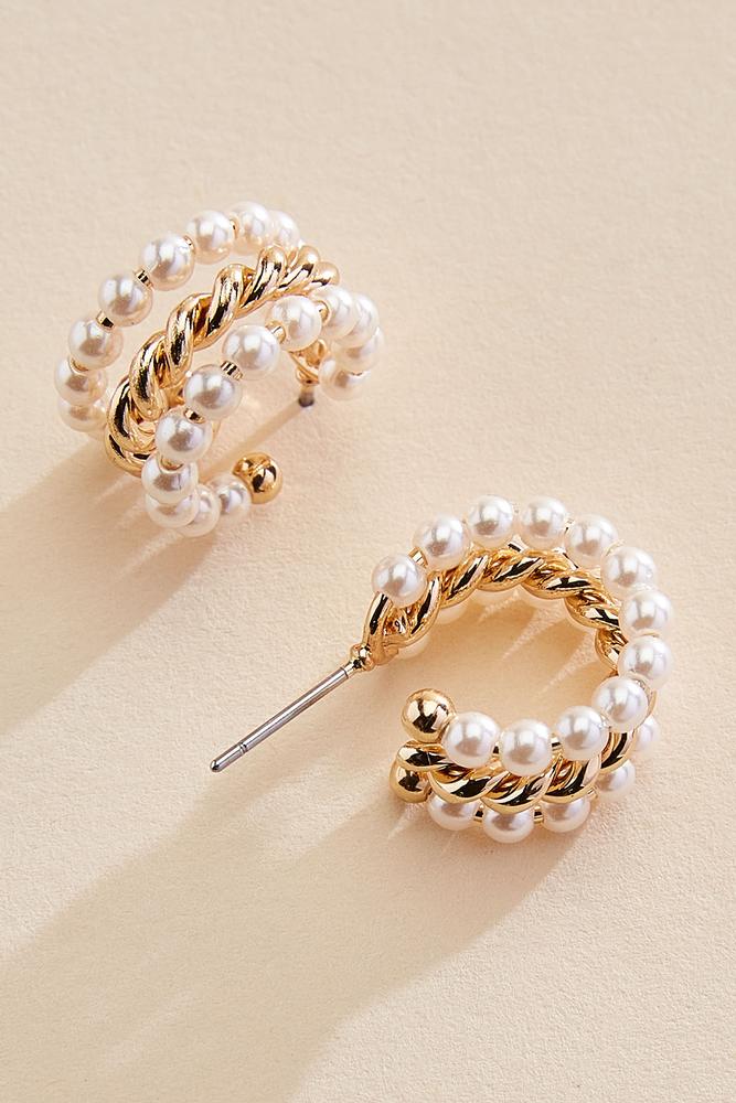 twisted gold pearl huggie hoop earrings Versona Jewelry