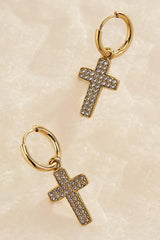 waterproof embellished cross huggie hoop earrings Versona Jewelry