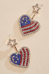 american flag embellished heart earrings Versona Jewelry