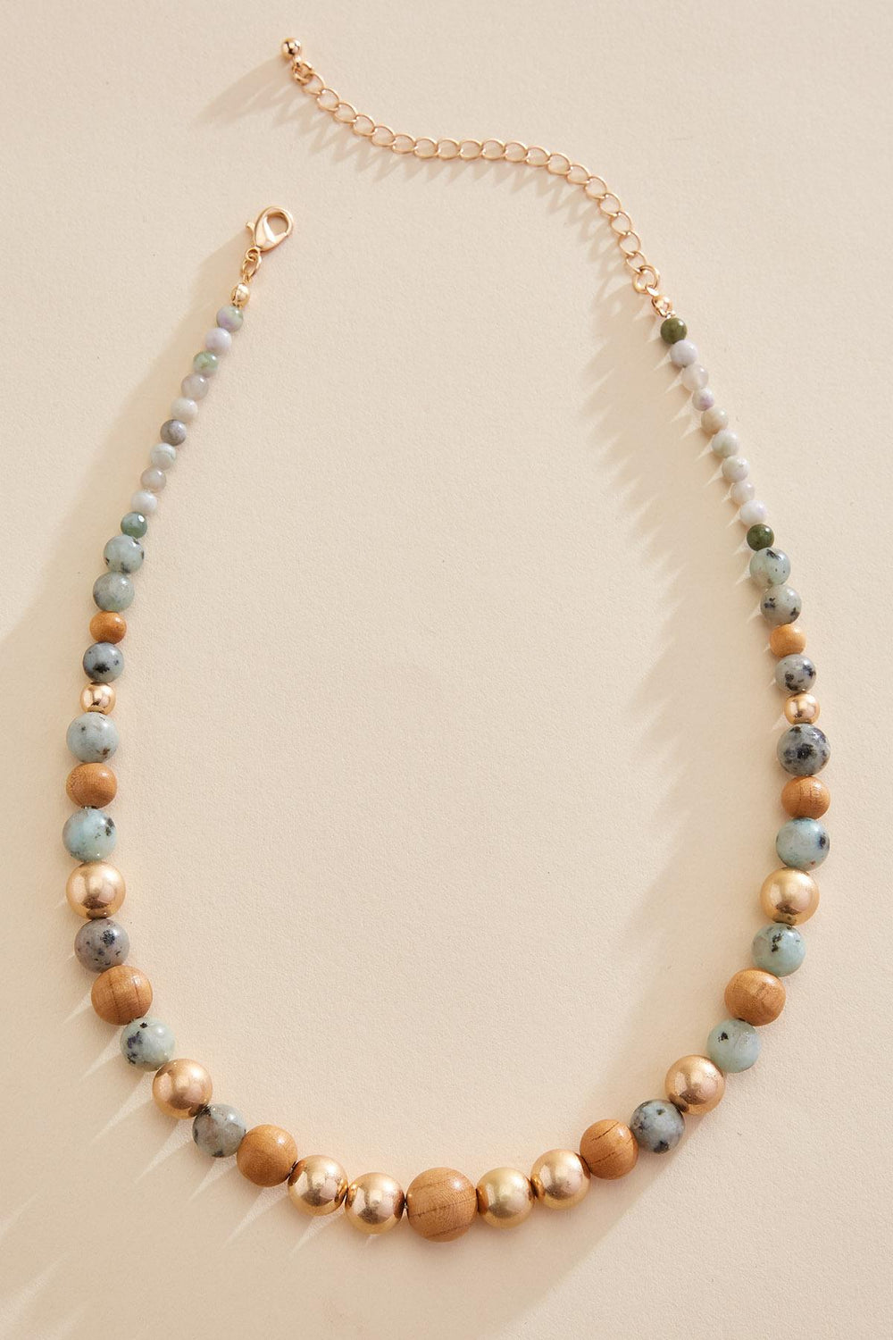 wood gold ball beaded necklace Versona Jewelry