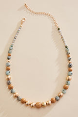 wood gold ball beaded necklace Versona Jewelry