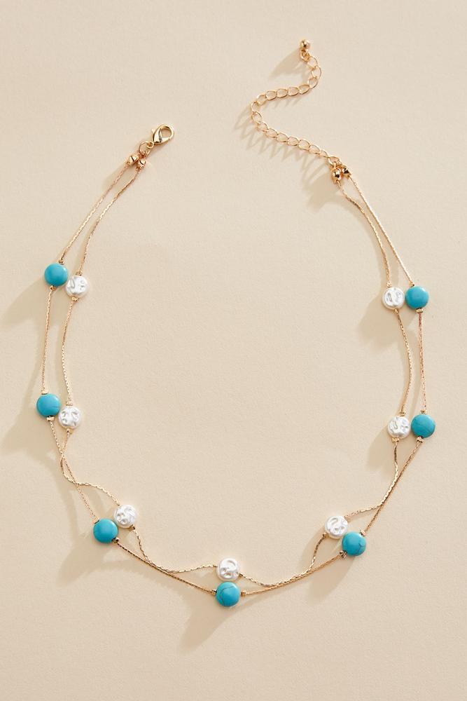 semi- precious turquoise pearl gold illusion necklace Versona Jewelry