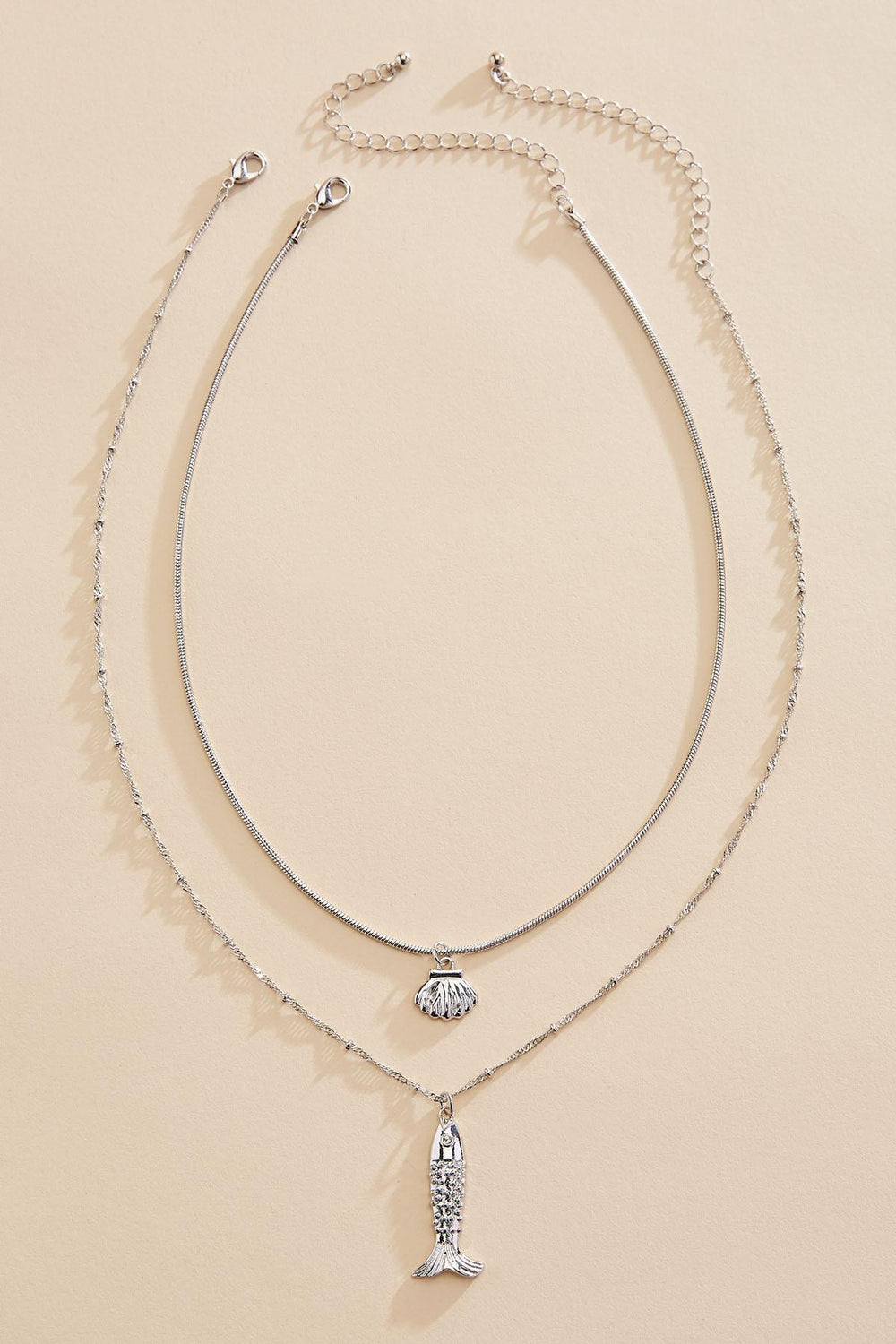 silver fish seashell layered necklace Versona Jewelry