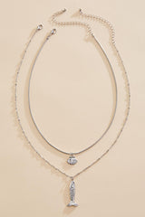 silver fish seashell layered necklace Versona Jewelry