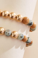 semi- precious wood beaded bracelet set Versona Jewelry