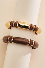 wood gold tube bead stretch bracelet set Versona Jewelry