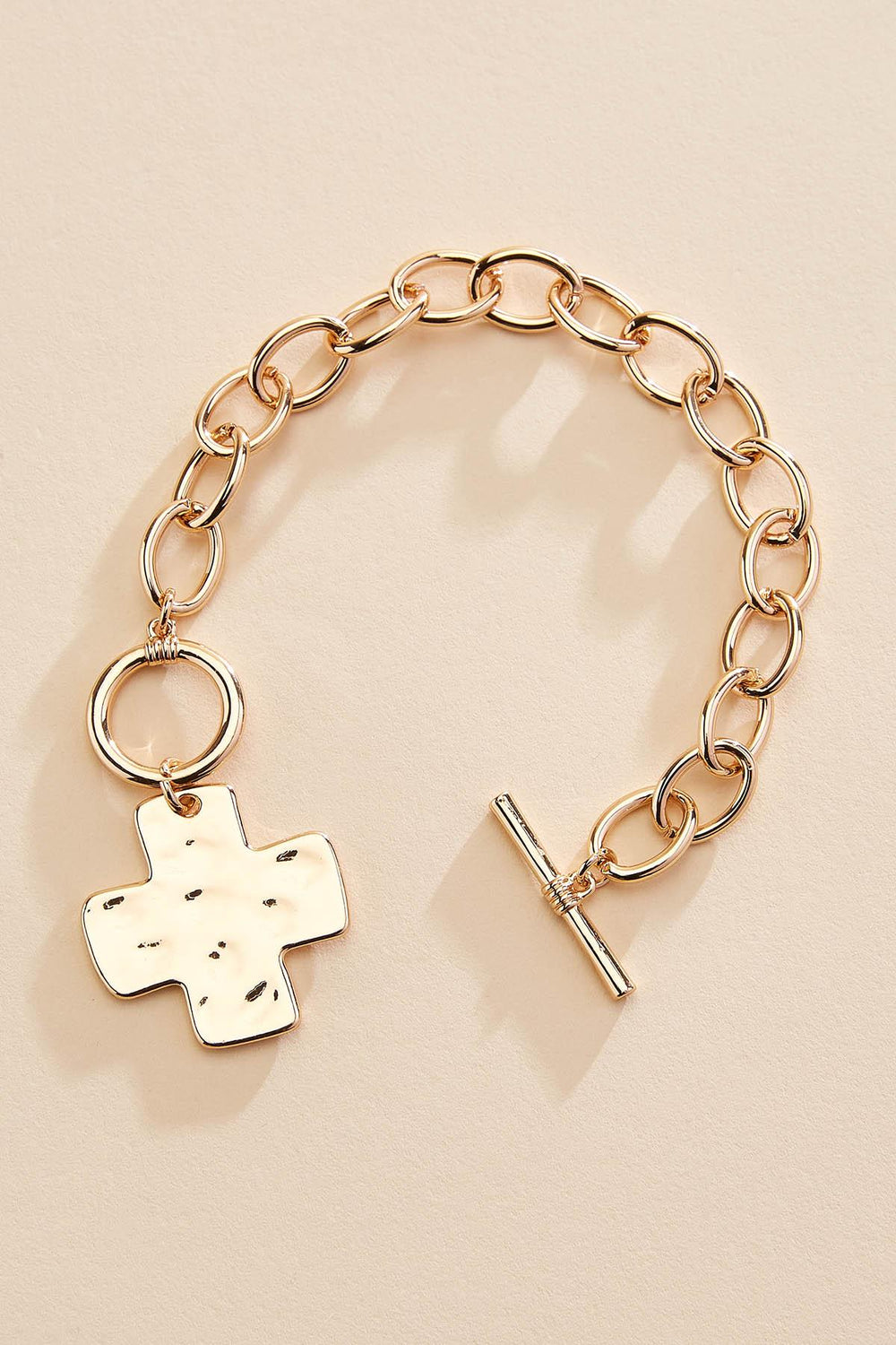 hammered gold cross chain bracelet Versona Jewelry
