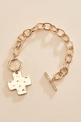 hammered gold cross chain bracelet Versona Jewelry