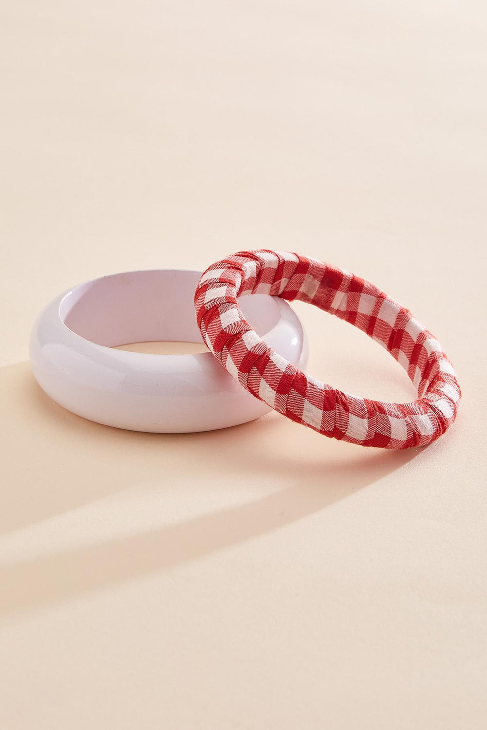 gingham fabric printed wood bracelet set Versona Jewelry