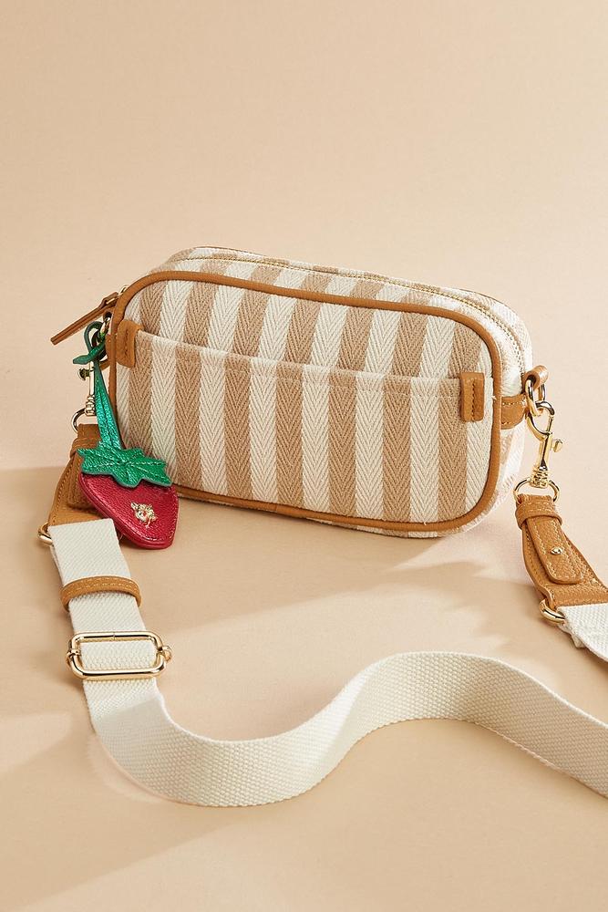 striped fabric strawberry charm crossbody Versona Accessories