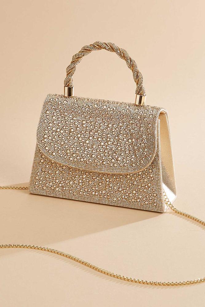 champagne beaded twist handle satchel Versona Accessories