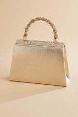 champagne beaded twist handle satchel Versona Accessories