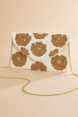 gold beaded rosette clutch Versona Accessories