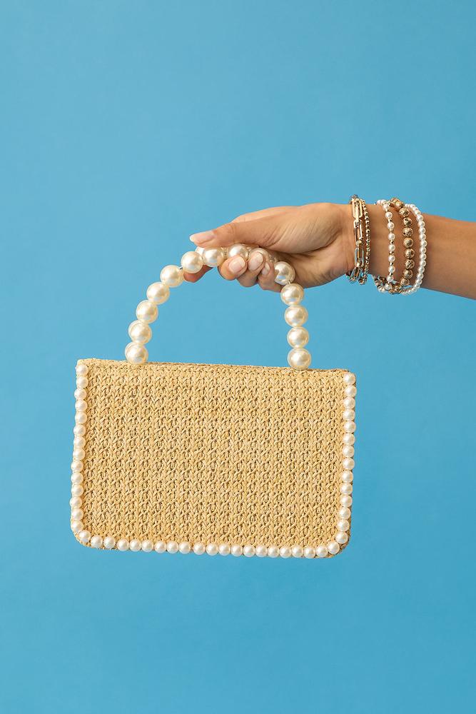 pearl trim raffia bag Versona Accessories
