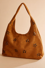 faux suede floral perforated hobo bag set Versona Accessories