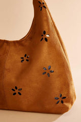 faux suede floral perforated hobo bag set Versona Accessories