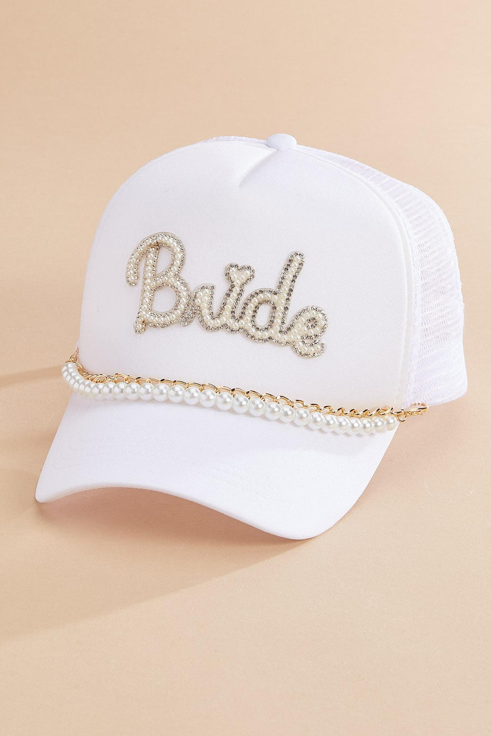 bride pearl chain trucker hat Versona Accessories